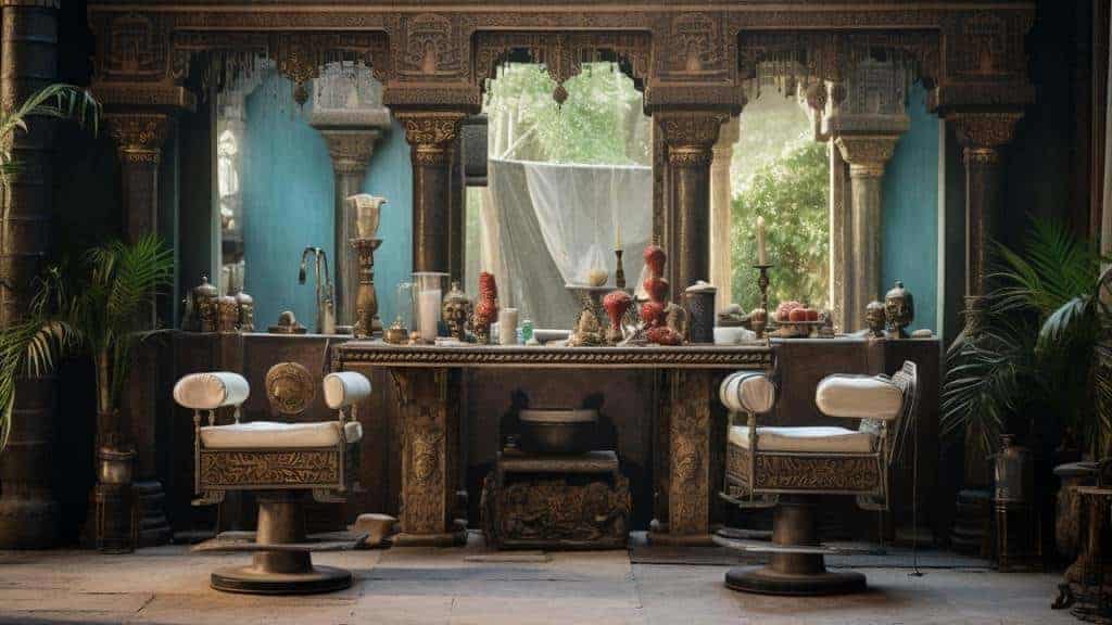 interior of salon set in the 1800s